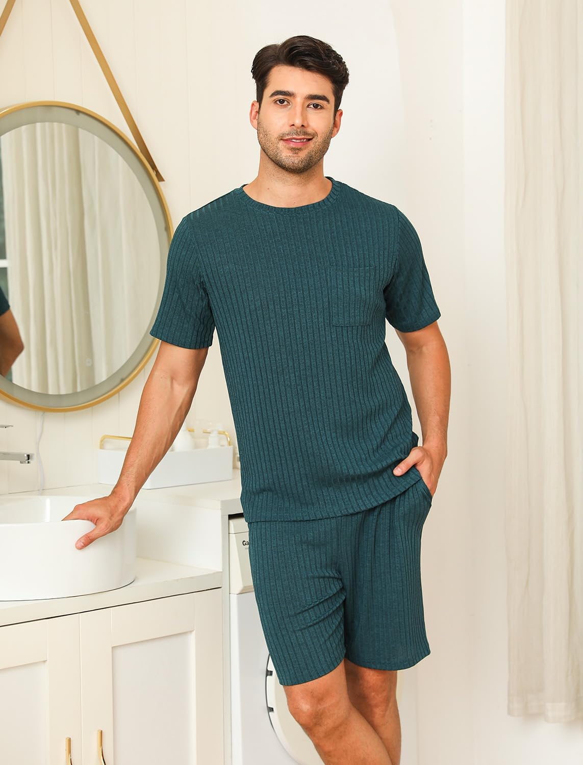 Matching Pajamas for Couples Ribbed Knit Lounge Set Soft Short Sleeve 2 Pieces Sleepwear S-XXL - Image 5