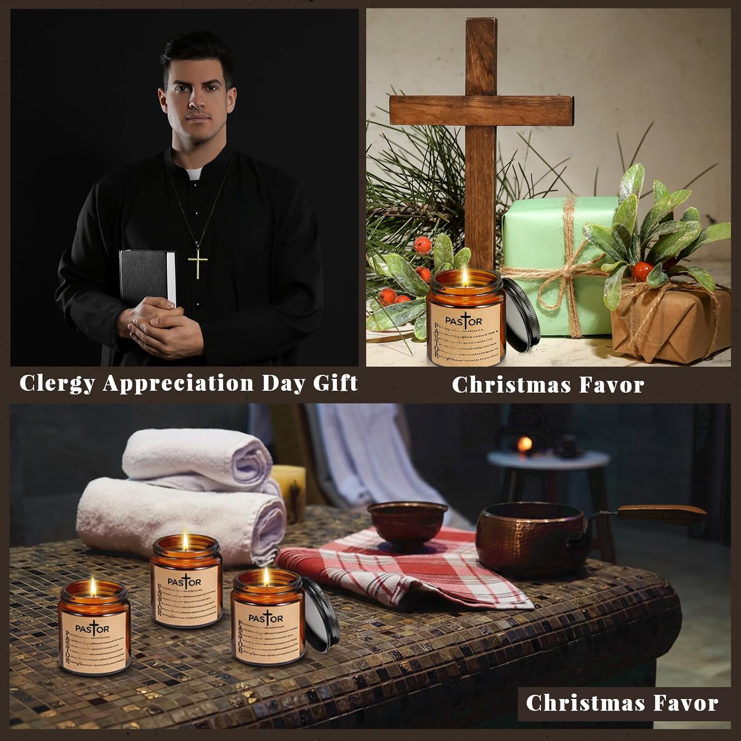 Lounsweer 10 Pcs Funny Pastor Appreciation Gifts, 3.5 oz Scented Candle for Men Women Man of God Father Godfather Birthday Retirement Ordination Christian Gift for Pastors, Preacher's Wife (Brown)