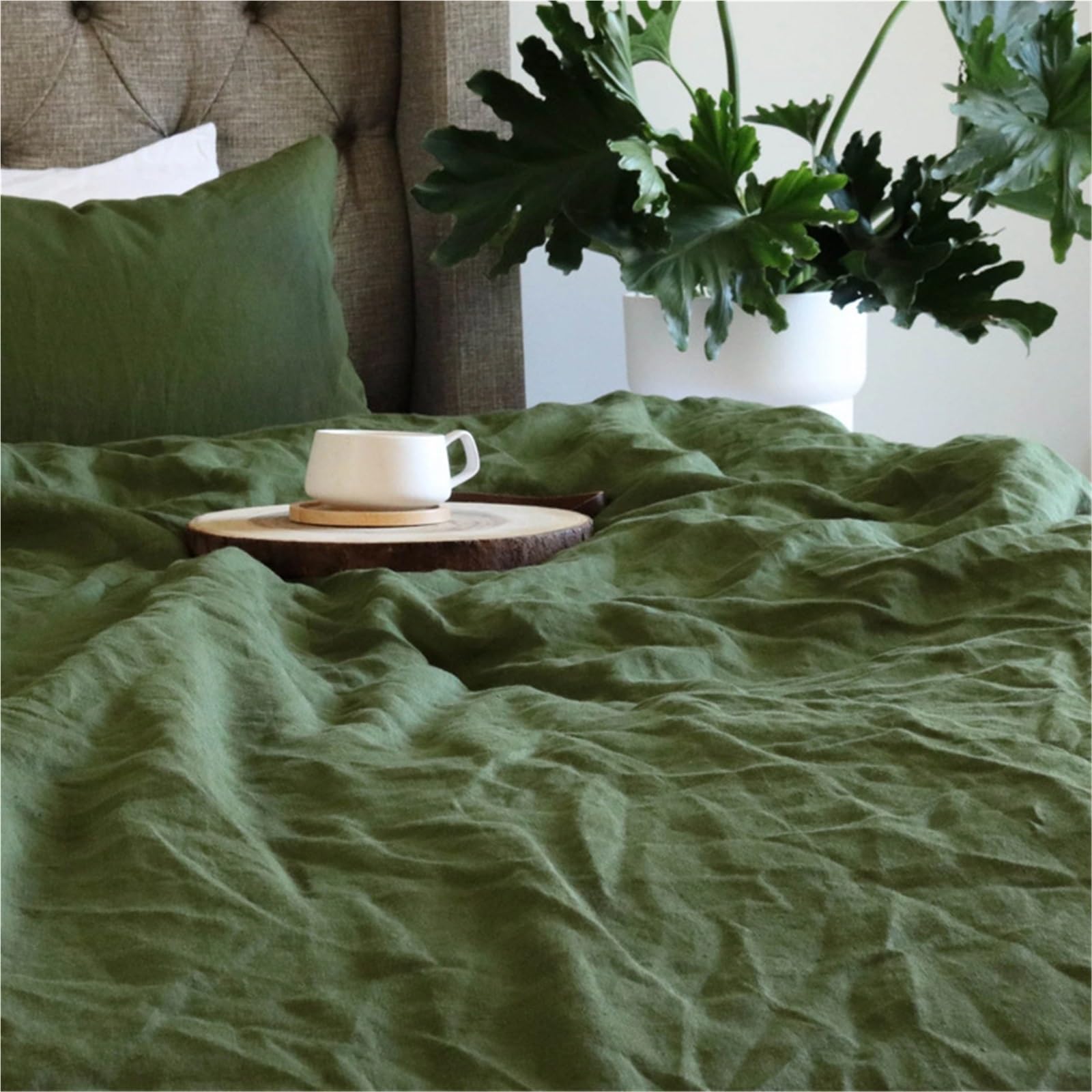 Drap de lit en lin vert Queen, fraîcheur nocturne et confort pour des nuits d'été sereines