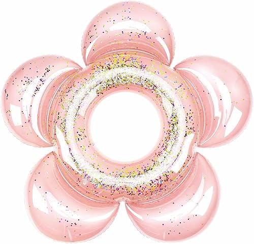 HeySplash Anillos de natación inflables con purpurina, en forma de flor, para verano, para piscina, flotador, para diversión acuática, juguetes de