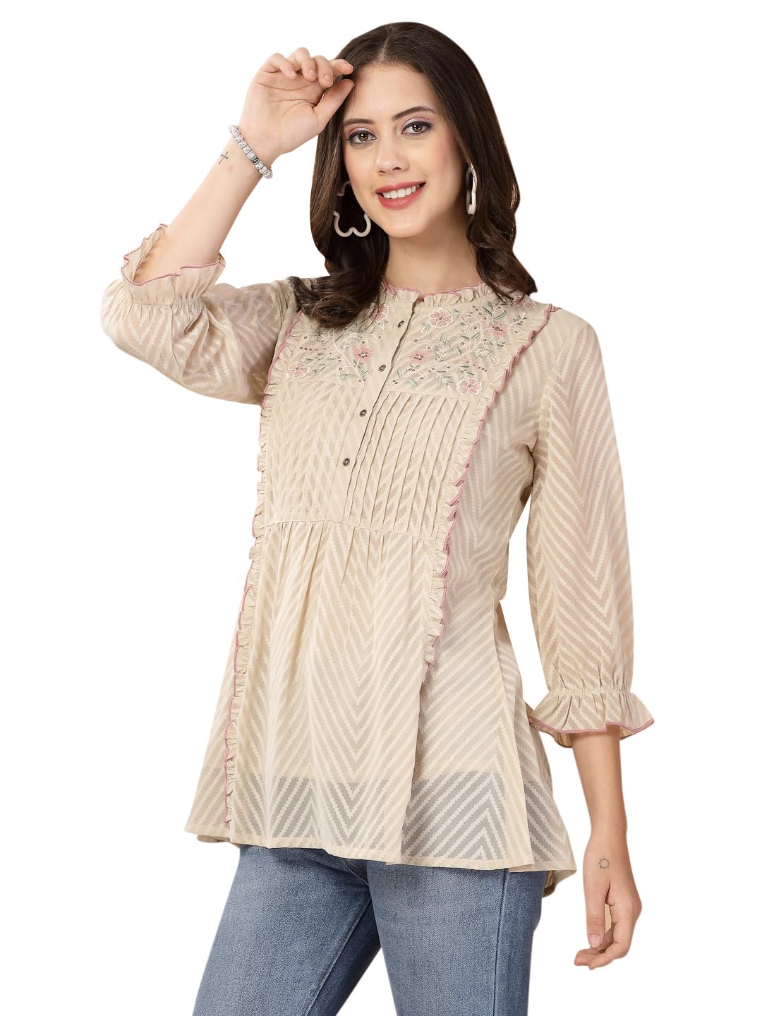 nayam by lakshita Floral Embroidered Puff Sleeves Top for Women-picture-31