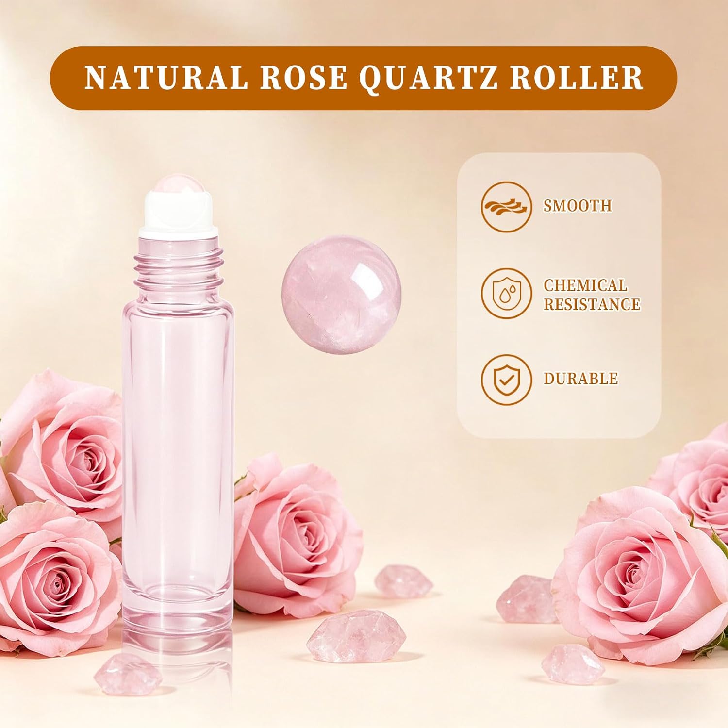 Cocurb 10ml Rose Quartz Roller Bottles with 8 Colors,Thick Travel Size Glass Bottles for Essential Oils Perfume with Liquid Dispensing Tools,Leak-Proof,Color Coding