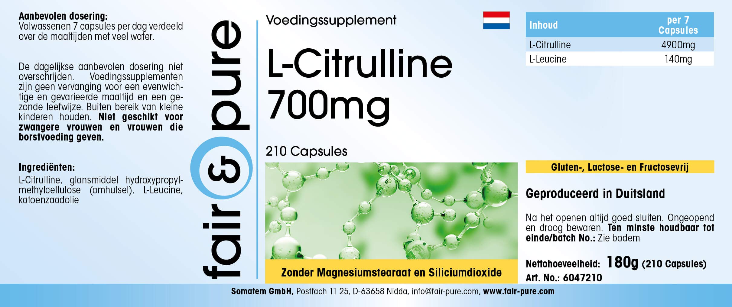 Fair & Pure® - L-Citrulline 700mg - végan - 210 gélules