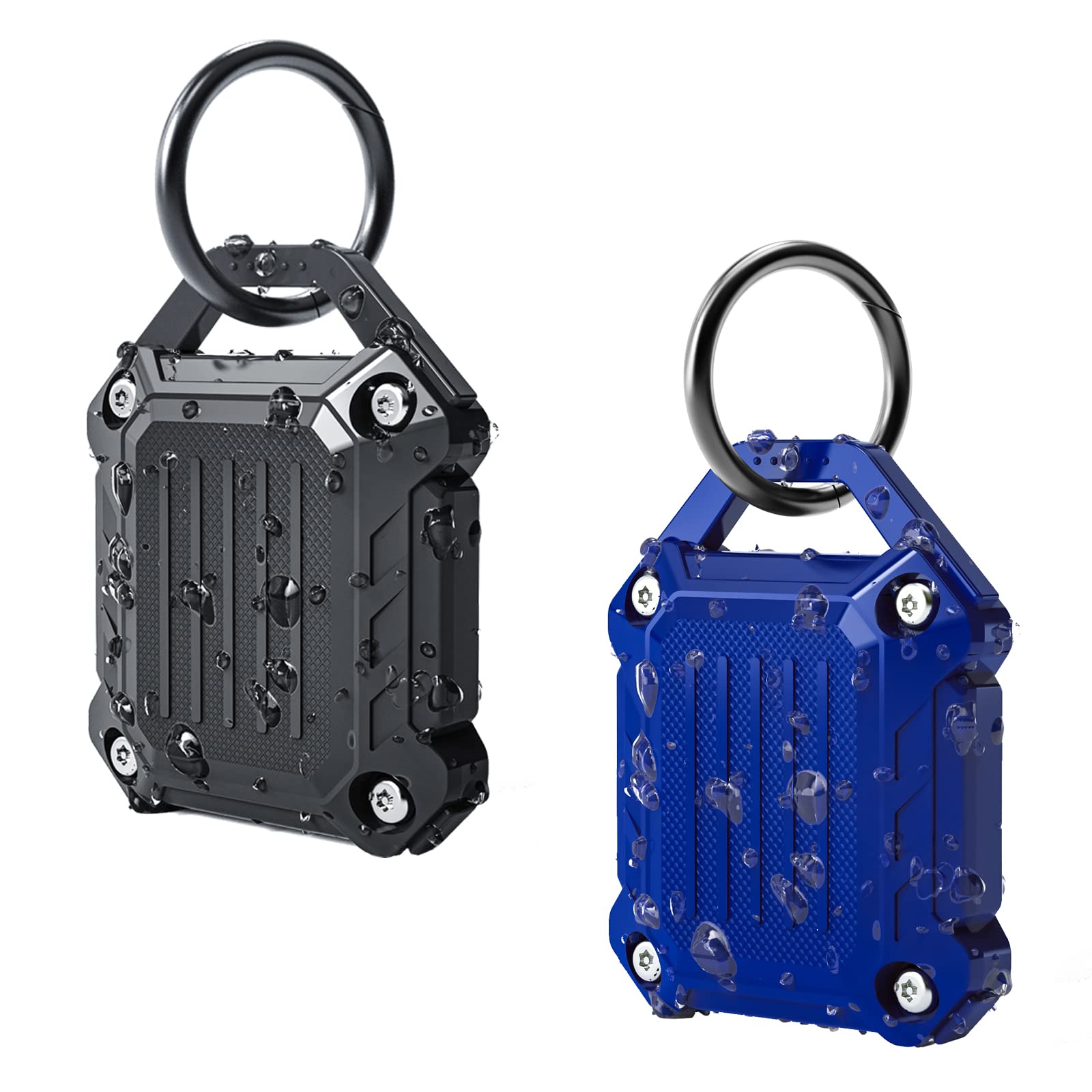 Dovick- Waterproof Airtag Keychain Holder Case,Screw Full Cover Compatible with Apple Air Tag Tracker Key Ring 2Pack (Black&Blue)