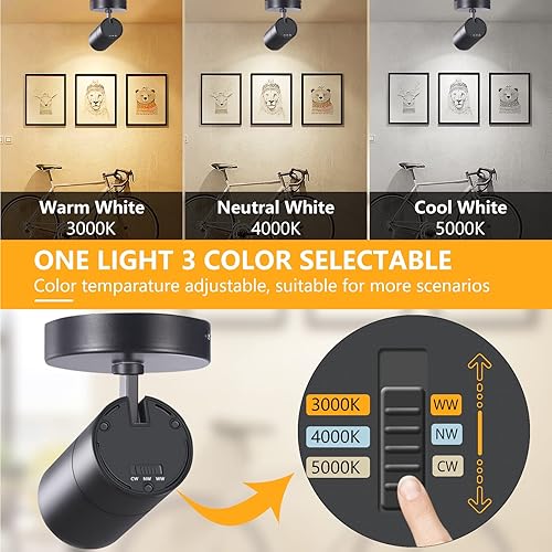 Miniatura 2 de VANoopee Foco de techo regulable de 3 colores de montaje empotrado, foco ajustable direccional, luces LED direccionales, accesorio monopoint de