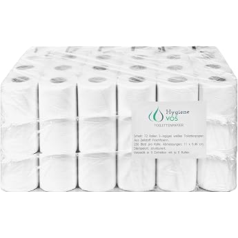 Hygiene VOS Toilet Paper 3-Ply 72 Rolls 250 Sheets | Made from 100% cellulose, soft and tear-resistant, for household and com