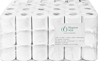Hygiene VOS Toilettenpapier 3-lagig – 72 Rollen – Zellstoff aus Frischfasern – 250 Blatt pro Rolle – Weiß – Weich & reißfest – Großpackung für Haushalt & Gewerbe