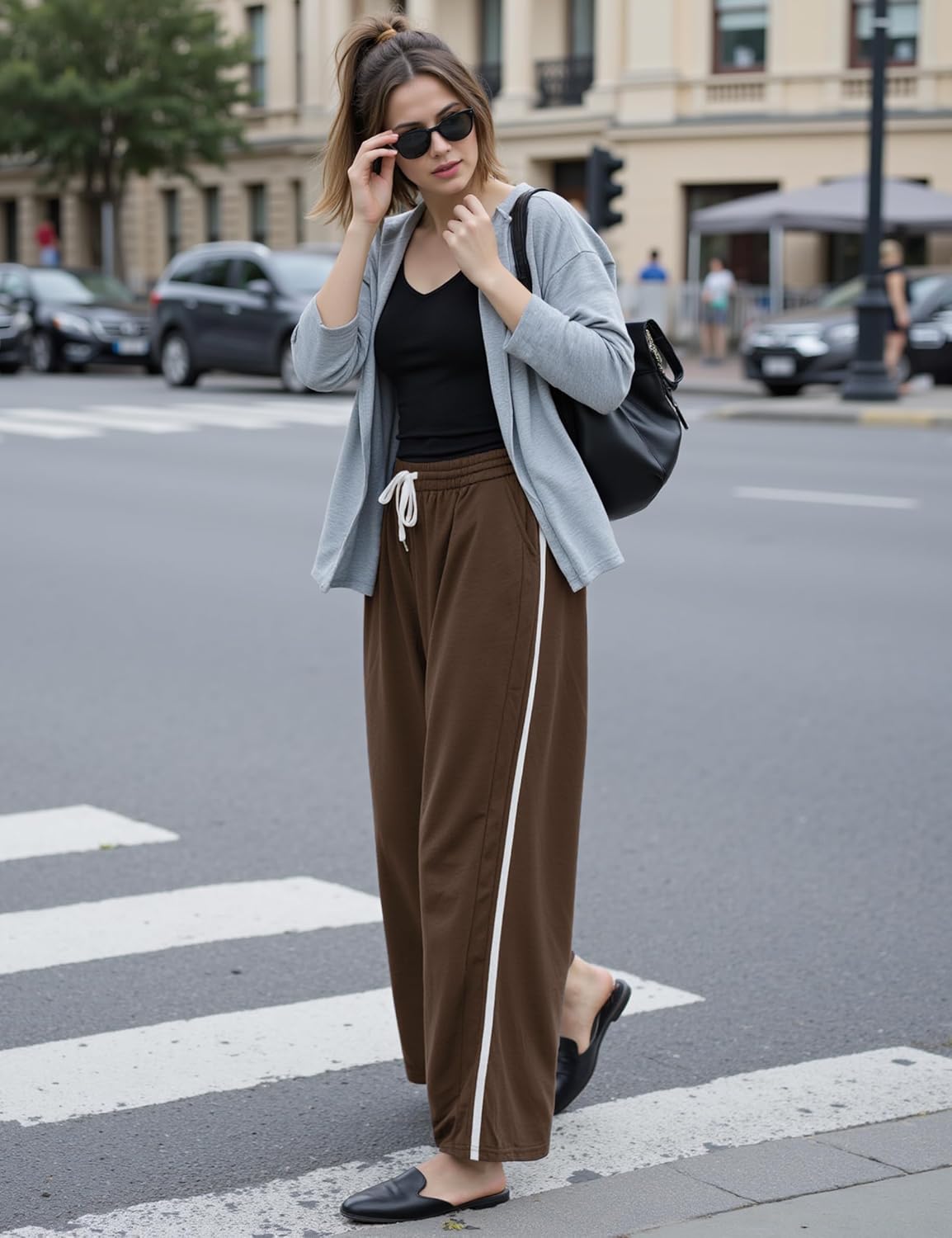 Quenteen Women's Wide Leg Pants Casual High Waisted Baggy Straight Sweatpants Drawstring Athletic Joggers with Pockets - Image 2