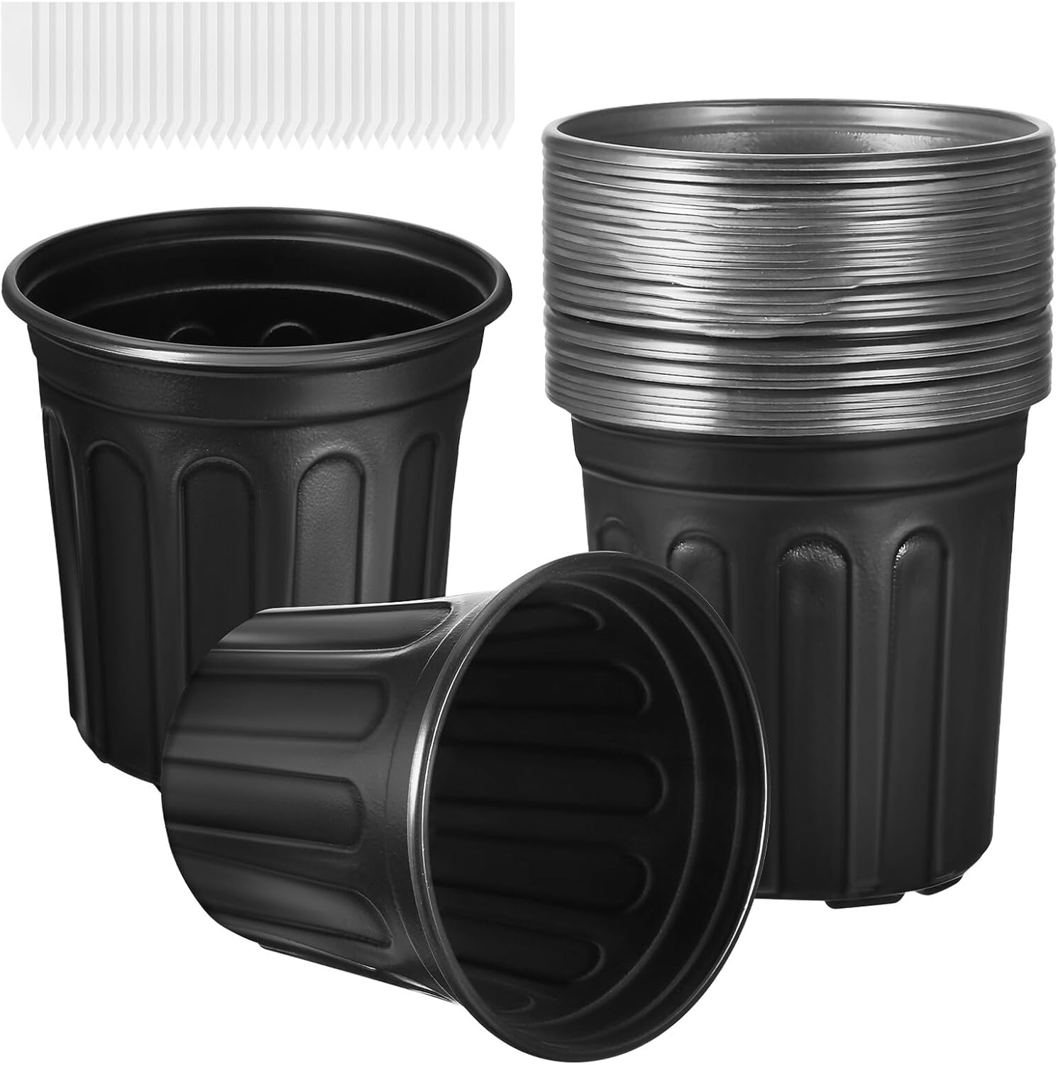 Wakauto 50pcs Plastic Nursery Pots with Drainage Holes, 16.5cm Round Seedling Starter Containers for Outdoor Gardening and Transplanting Succulents, Garden Planter Pots