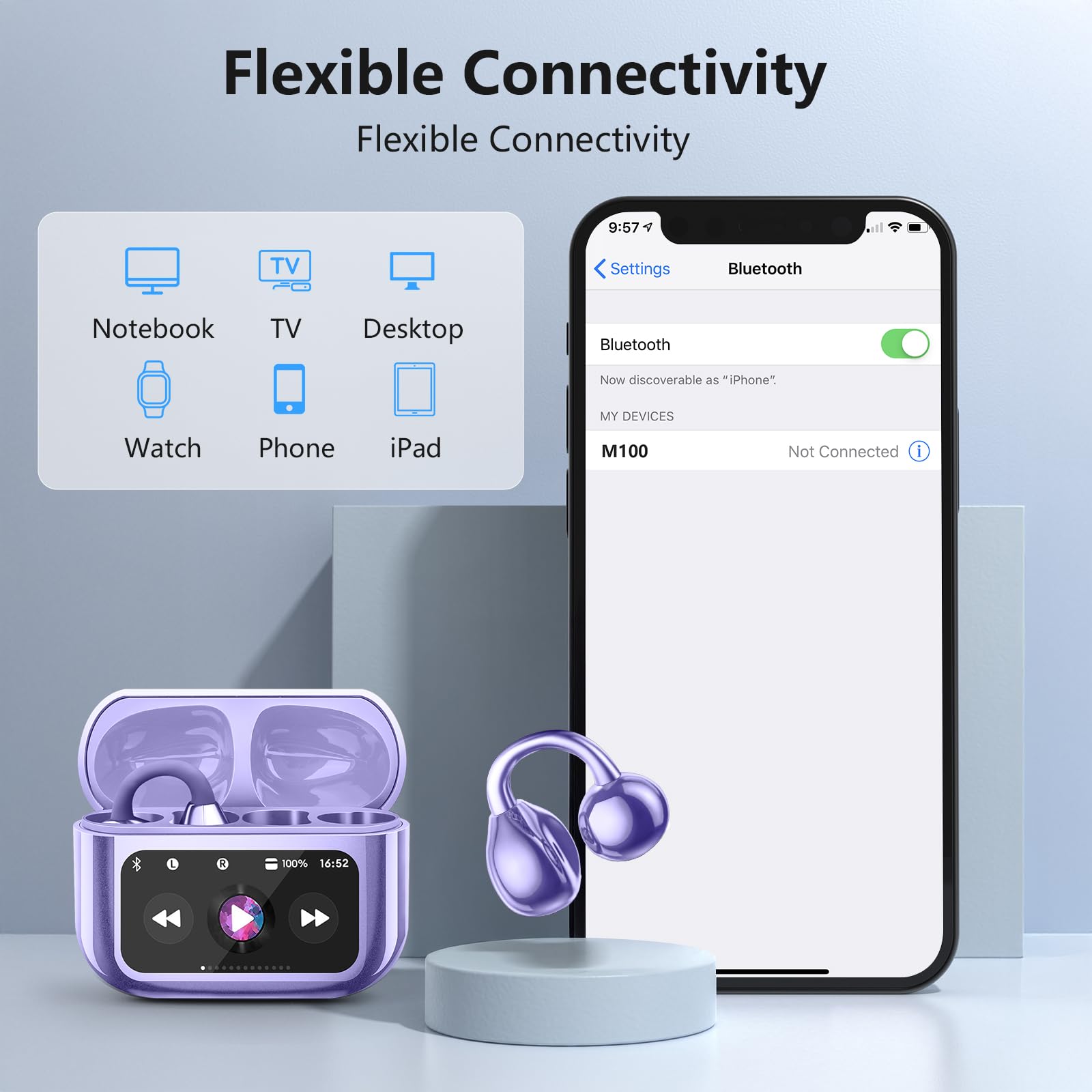 Cuffie ultra aperte Bluetooth 5.4 wireless a clip con display digitale custodia di ricarica 60 ore di riproduzione auricolari sportivi microfono integrato IPX7 impermeabili per corsa fitness