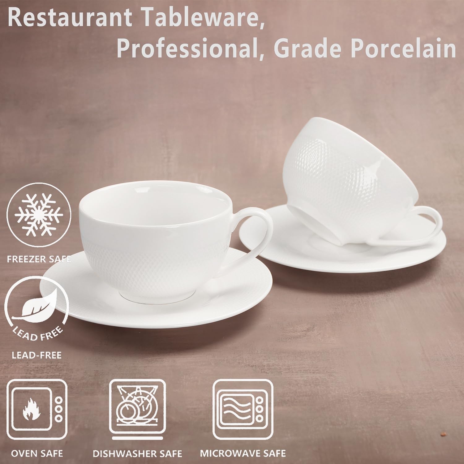 Juego de tazas de café, taza de té de cerámica con platillo, tazas de espresso de 8 piezas, tazas apilables, para café con leche, té caliente, capuchino, moca, cacao, lavavajillas, horno,