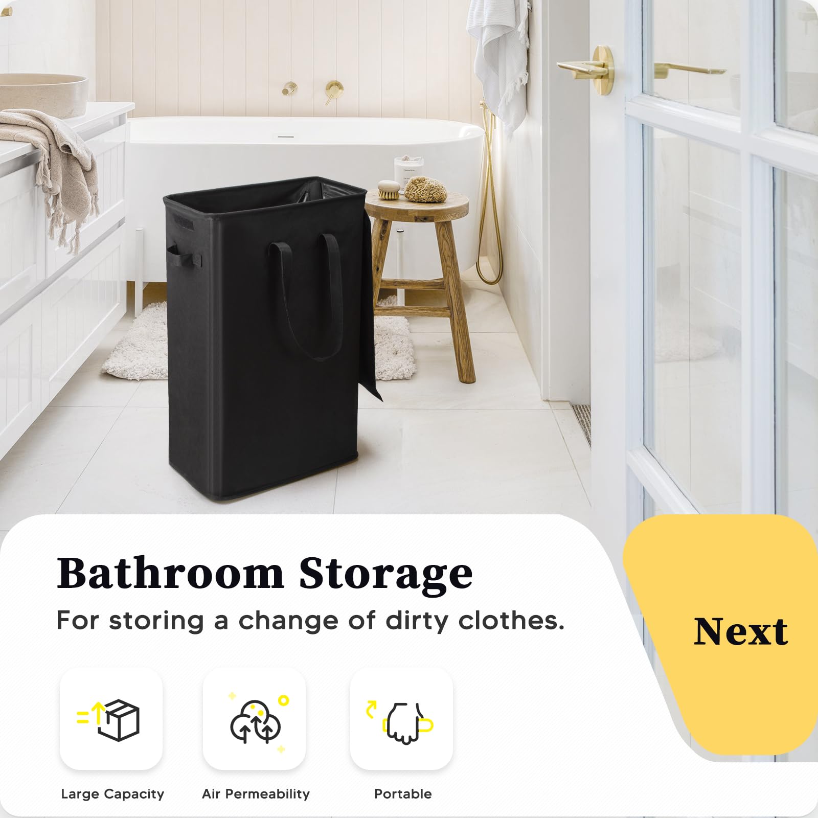 Cesto Portabiancheria Sottile con Coperchio Tessuto 55L Oxford Pieghevole Cestino per Biancheria con Copertura Multiuso Sporca Cesta Portabiancheria, Salvaspazio (Nero)