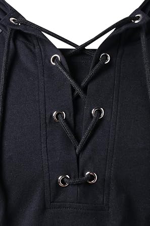 Men Gothic Hoodie Steampunk Drawcord Lace up Pullover Hooded Medieval Knight Long Sleeve Sweatshirt Renaissance Costume Blouse Tops