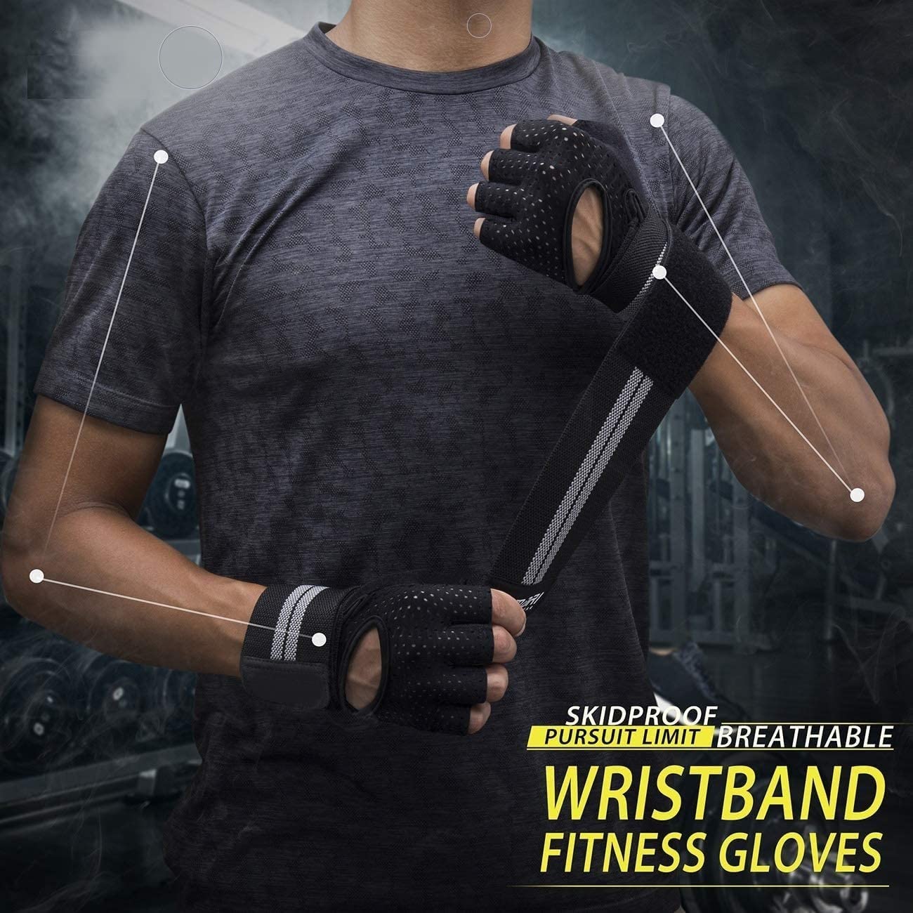 Leosportz Gym Gloves for Men Workout - Weight Lifting Workout Gloves with Wrist Support | Provided Full Protection to Palm Breathable | Silicon Padded Gloves Microfiber and Terry Cloth (M, Ash Black) 3