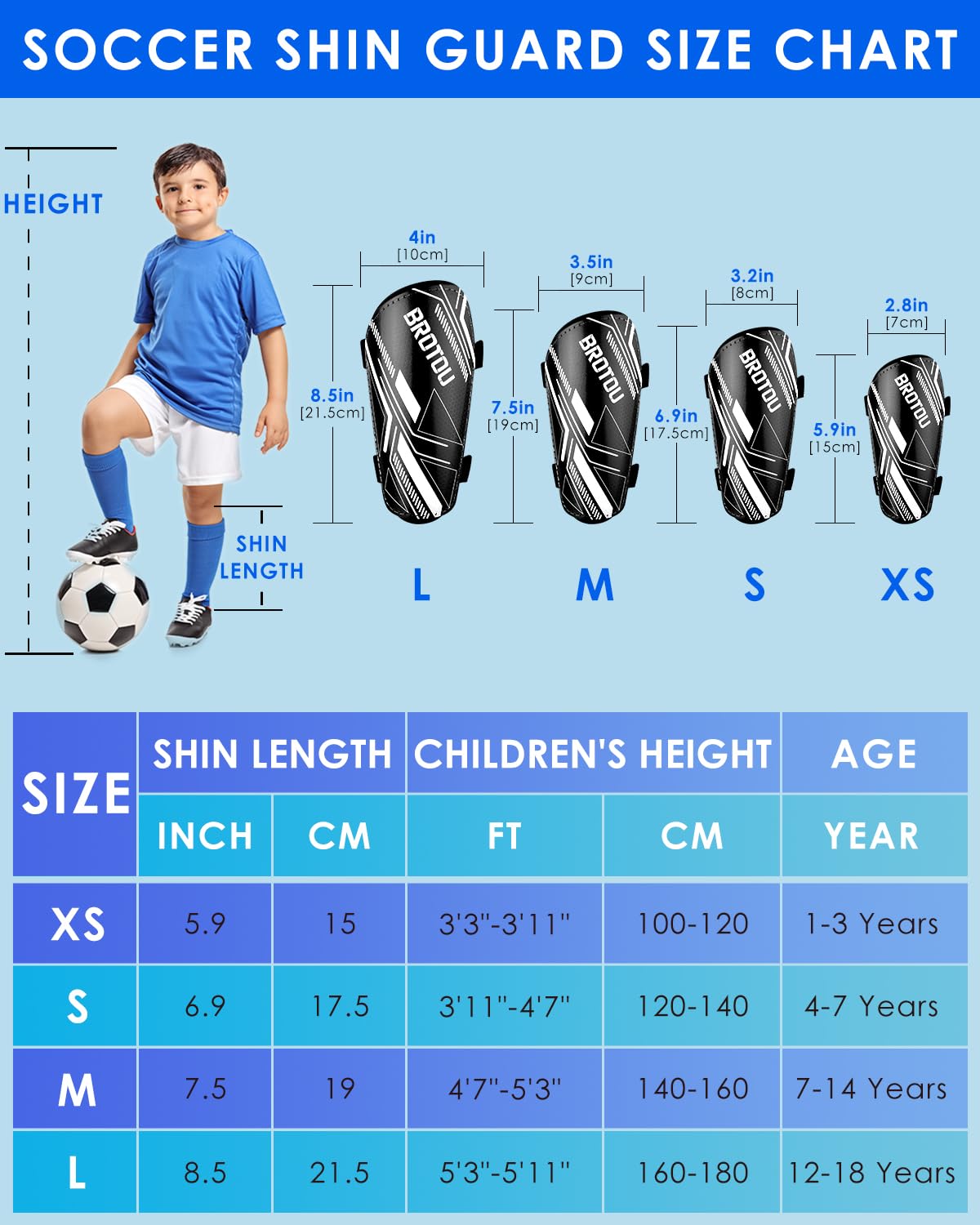 Youth Football Shin Pads, BROTOU Breathable Kids Shin Guards, Non Slip Extended Adjustable Straps - Image 4