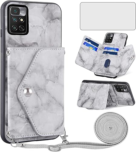 Asuwish Funda de teléfono para Xiaomi Redmi Note 11S11 4G Funda tipo cartera con protector de pantalla, correa cruzada, cordón de mármol, soporte