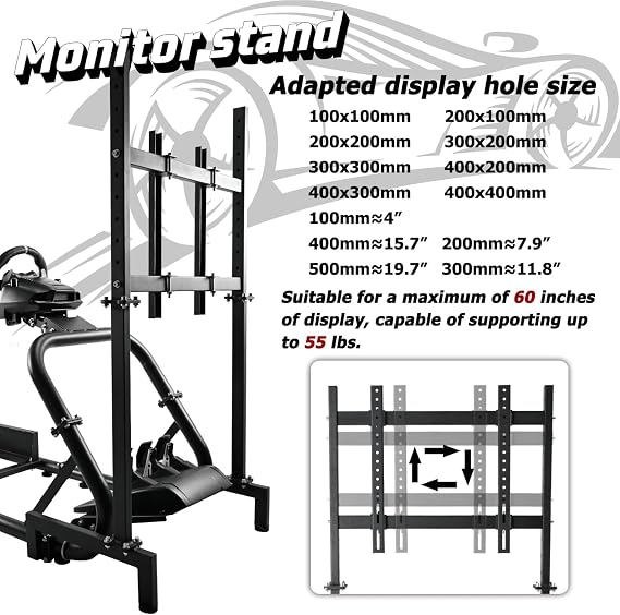 Dardoo Racing Simulator Cockpit Frame (50mm round tube) with Monitor Stand Fit for Logitech Thrustmaster Fanatec G29 G920 Racing wheel, Professional Cockpit Without Wheel Pedal and Handbrake