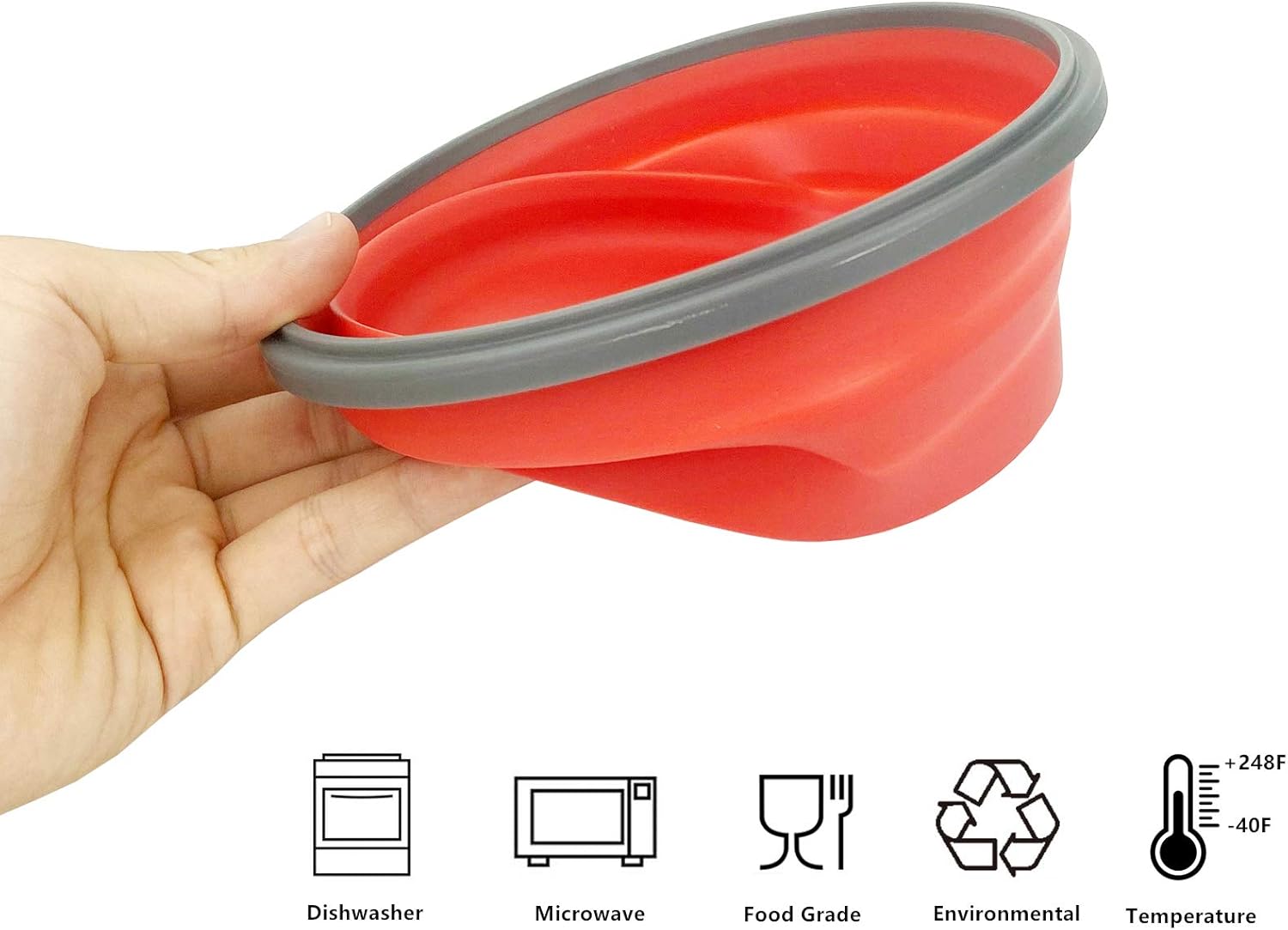CCyanzi 1200ml Collapsible Camping Bowl Silicone Food Storage Container with Lid and Foldable Stainless Steel Fork Spoon, for Picnic, Travel, Camping, RV, Fridge and Microwave Bowls - Image 4