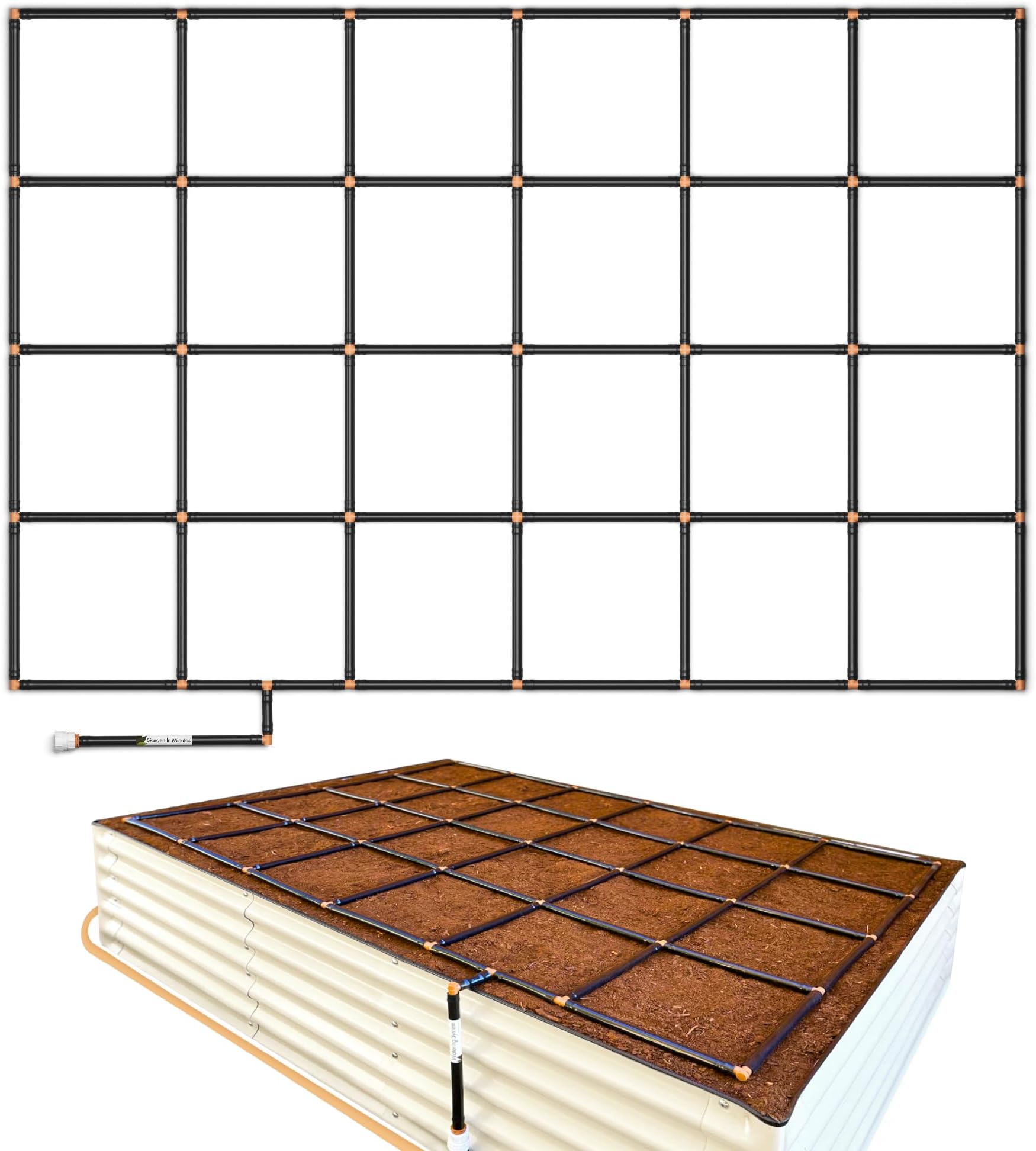 Garden Grid Watering System, 4x6 | Square Foot Gardening Grid & Irrigation in One | Pre-Assembled Watering Grid and Square Foot Garden Style Planting Template | USA-Made Quality | Standard 44"x66"
