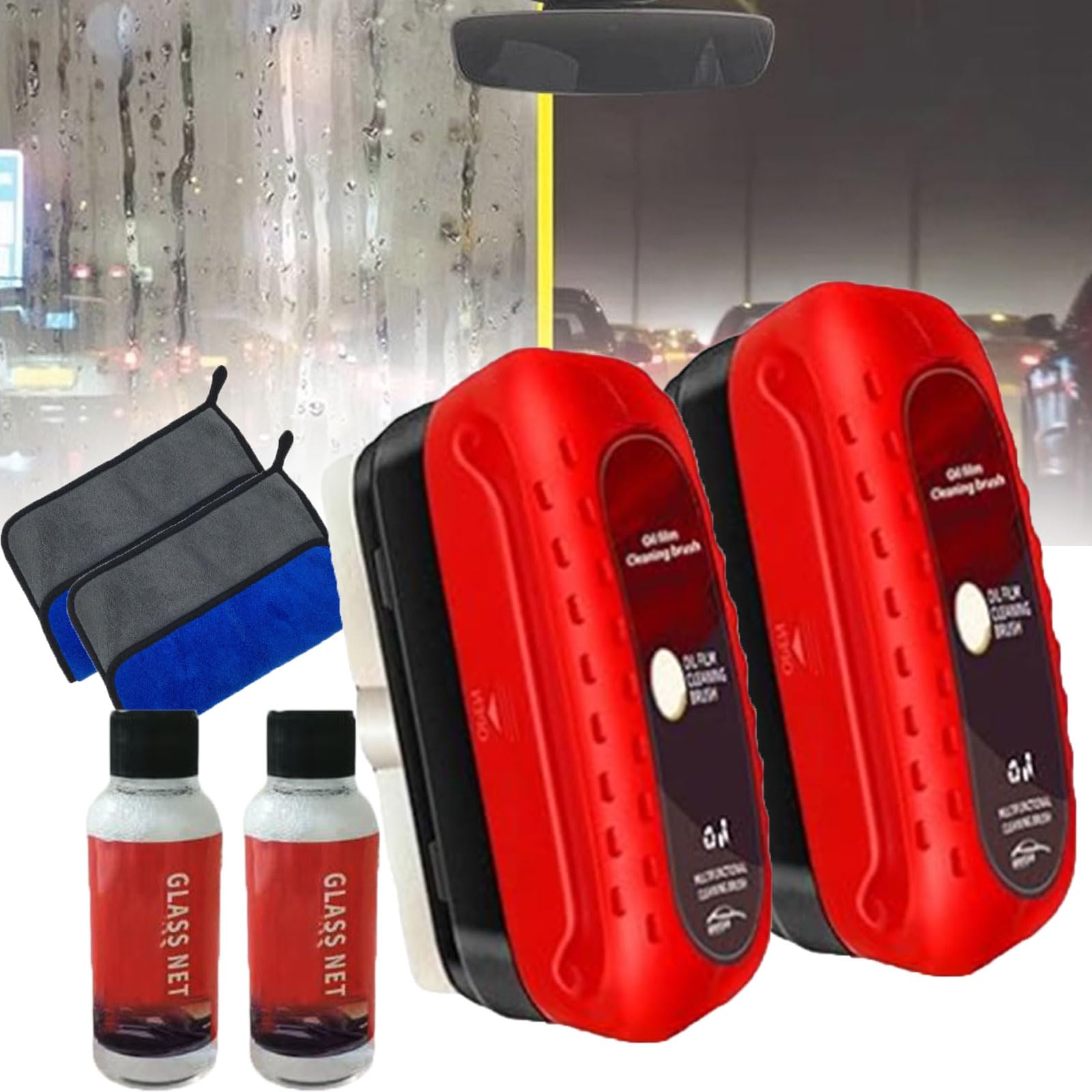 uphrgmd Automotive Oil Film Cleaner Brush, Glass Cleaning Board, Window Cleaner (1, 2Set)