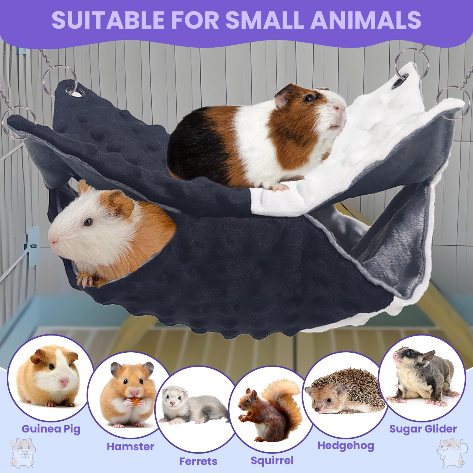 Meerschweinchen-Hängematte, Ratten-Hängematte, Hamster, Frettchen, Meerschweinchen-Zubehör für Kleintiere, Chinchilla, Papagei, Zuckergleiter, Frettchen, Eichhörnchen (Rosa + Lila, Grau + Lila,