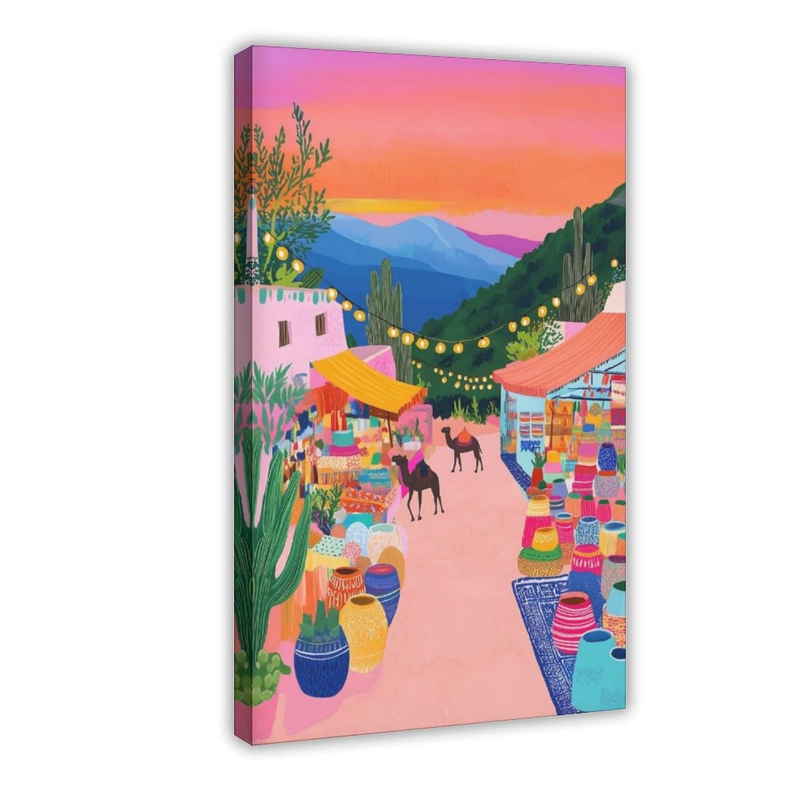 Bncedjk Moroccan Market Sunset Art Print _ Vibrant Boho Moroccan Market Sunset Art Print Vibrant Boho Canvas Poster Bedroom Decor Landscape Decor Gift 16X24inch(40X60cm)