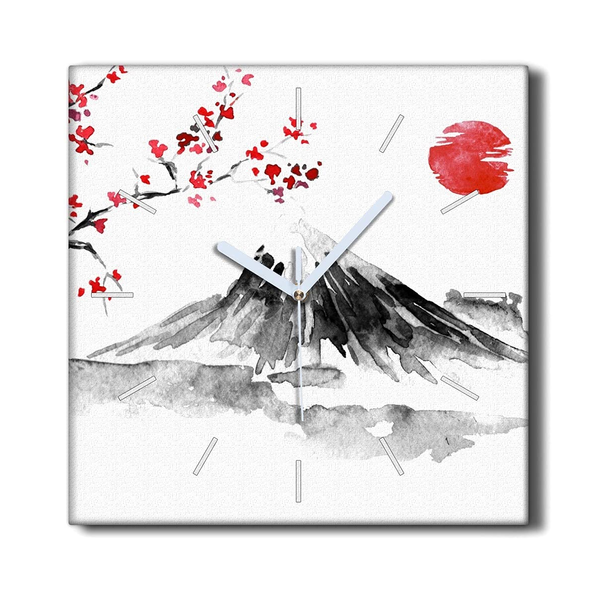 Horloge Murale Décoration Salon 30x30cm Toile Montagne Encre Zen Silencieuse
