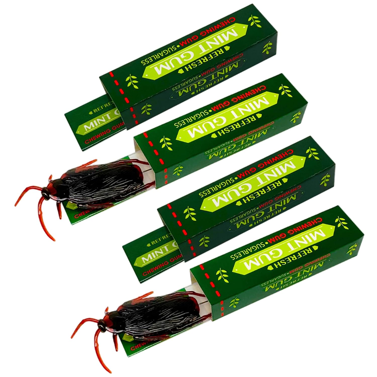 4 Pieces Funny Realistic Fake Cockroaches Shock Chewing Gum Practical Joke with Package Shocking Prank Toy for Halloween Fools Day Party Favors Fake Kak