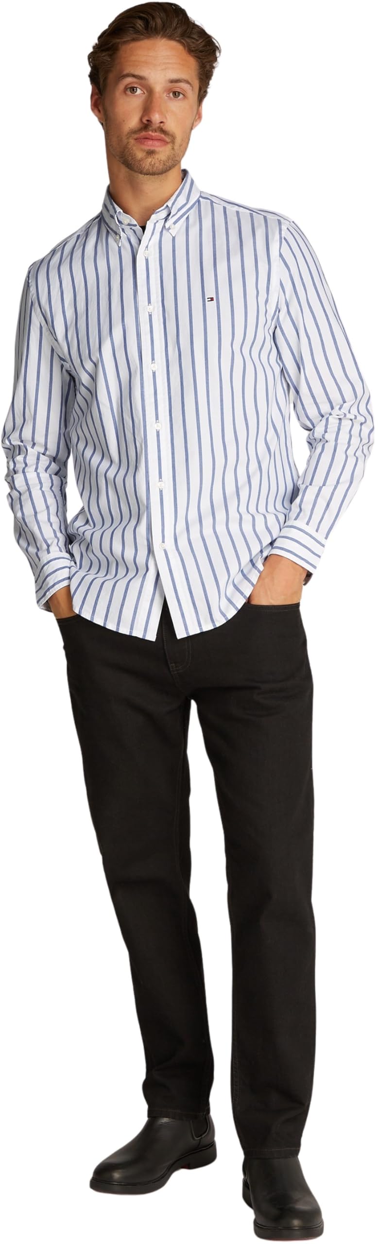 Tommy Hilfiger Herren Hemd Flex Poplin Nautical aus Baumwolle