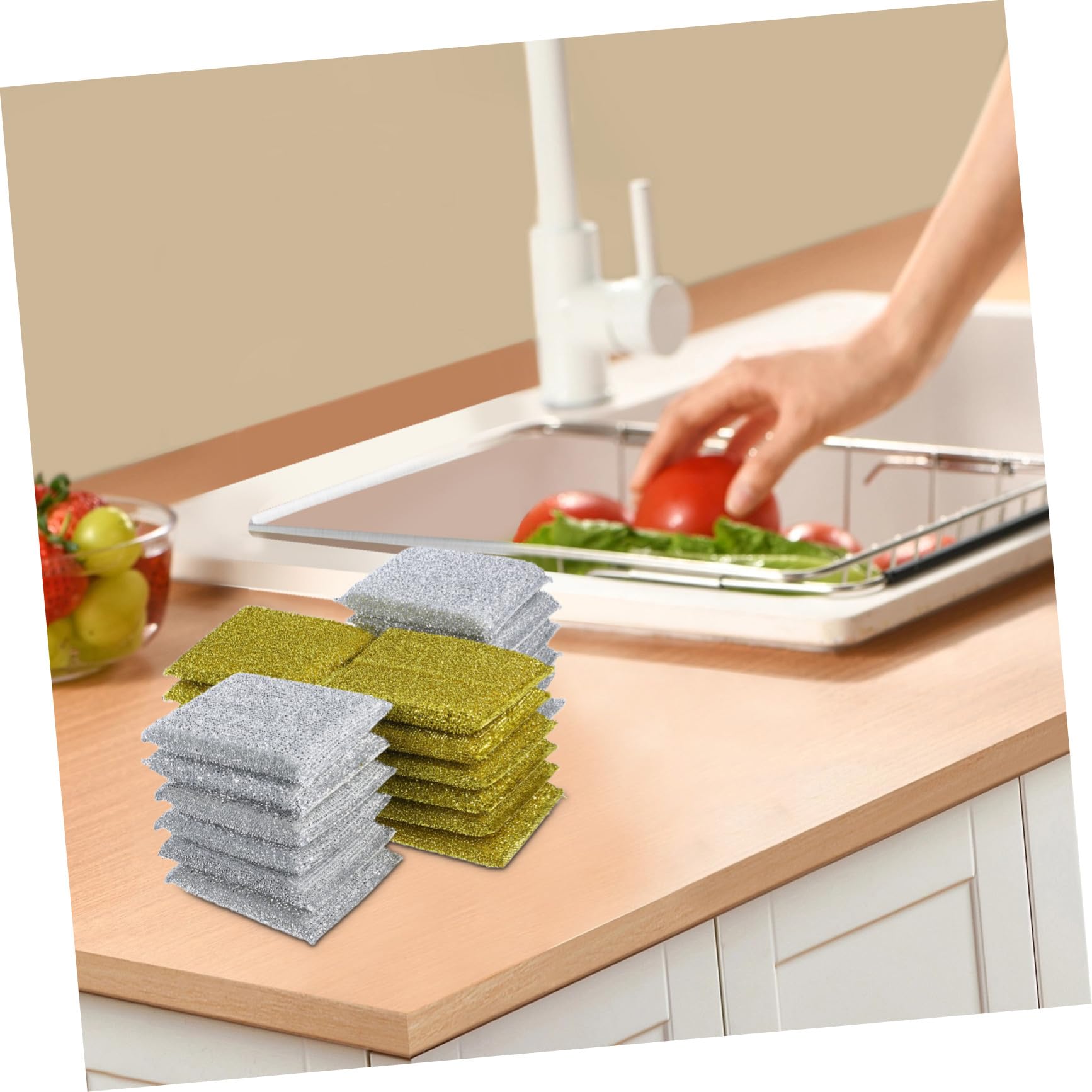 24 Esponjas para Fregar Platos Purpurina Plata, Estropajo Fácil de Agarrar y Superficie Potente para Limpieza de Cocina y Baño