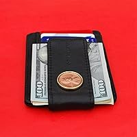 Vista 3 de US 1948 Lincoln Penny BU Uncirculated 1 Cent Coin Genuine Full-Grain Black Leather Magnetic Money Clip Wallet & Card Holder RFID Blocking