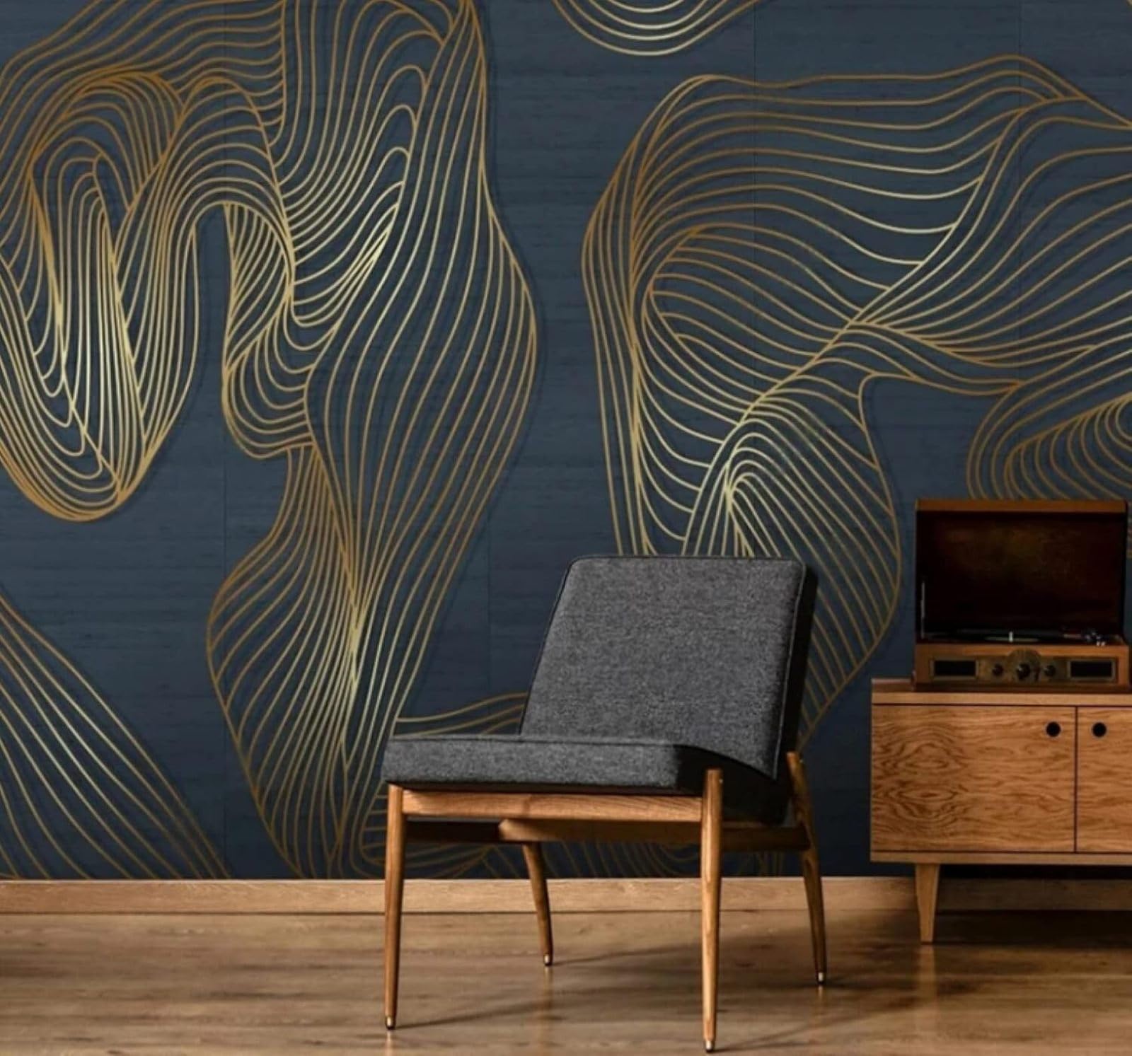 XLMING Abstract Three Dimensional Gold Lines Unique 3D Wallpaper Luxury Home Dining Decor Paste Sofa Living Room The Wall for Bedroom Mural-300cm×210cm