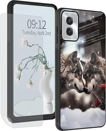 for Motorola Moto G Power 5G 2024 Phone Case 6.7" with Screen Protector Slim Tempered Glass Back Cover for Girls Women Soft TPU Bumper Protection Case for Moto G Power 5G 2024,Winter Wolves