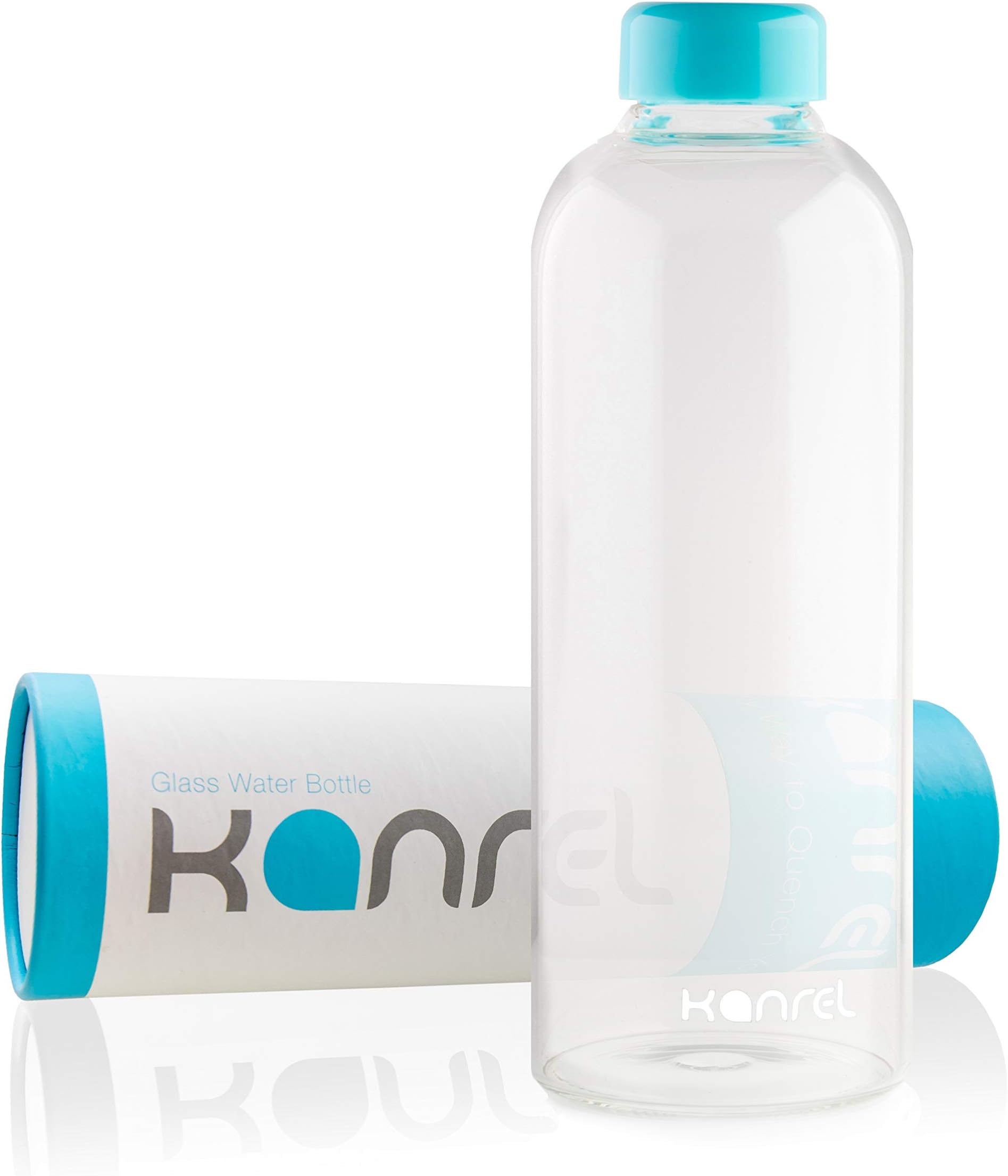 Glass Drinking Water Bottle 32 oz Blue | 1 and 2 Pack Sets | Clear with Free Sleeve & Caps | Borosilicate Refillable and Reusable Drinking Bottles (Blue - 4 Pack, 32 Ounce / 32 oz)