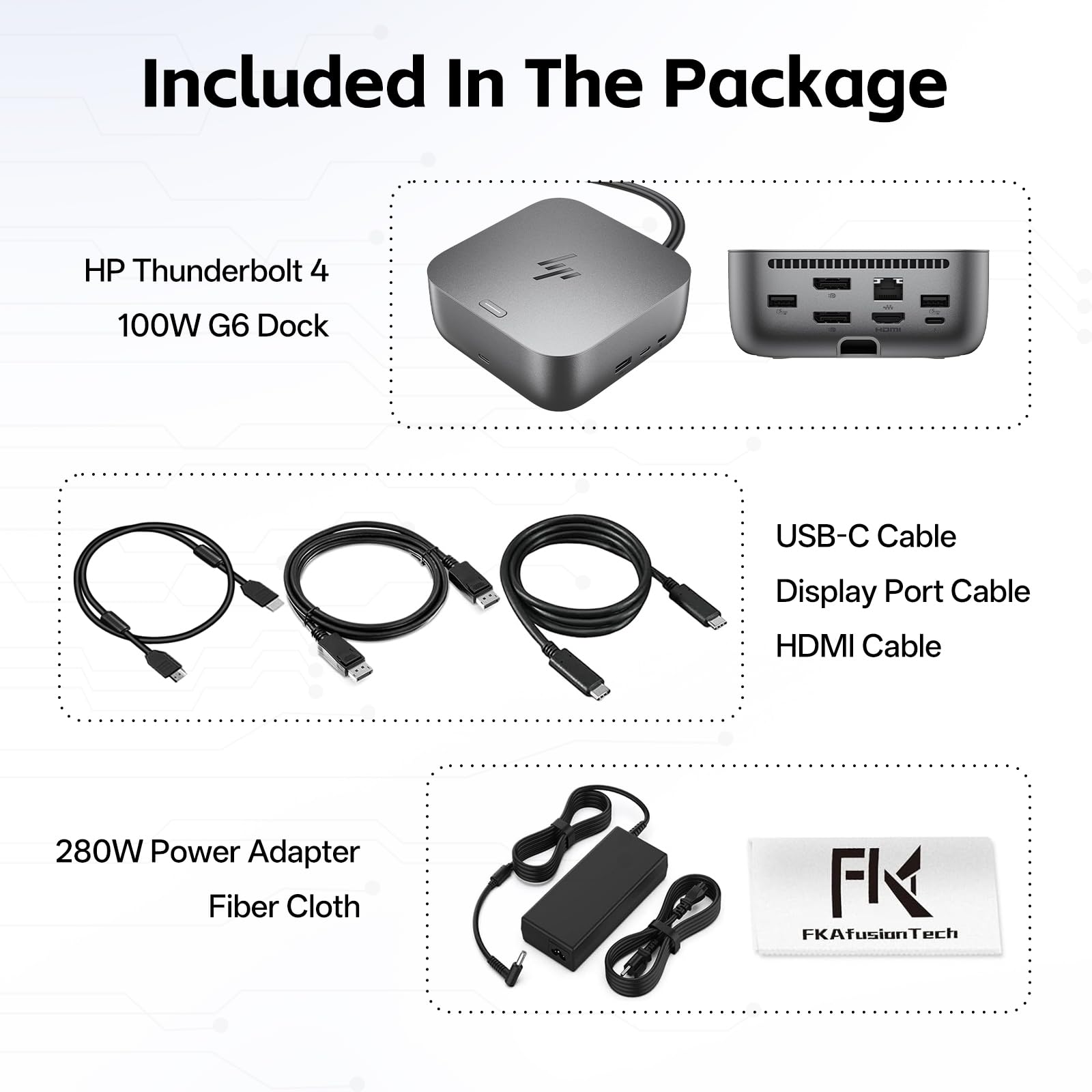 HP - Estación de acoplamiento para portátil con doble monitor y paquete de carga - HP Thunderbolt 4 Ultra 100 W G6 Dock con adaptador de CA de 100 W, cable HDMI y DP y cable USB-C