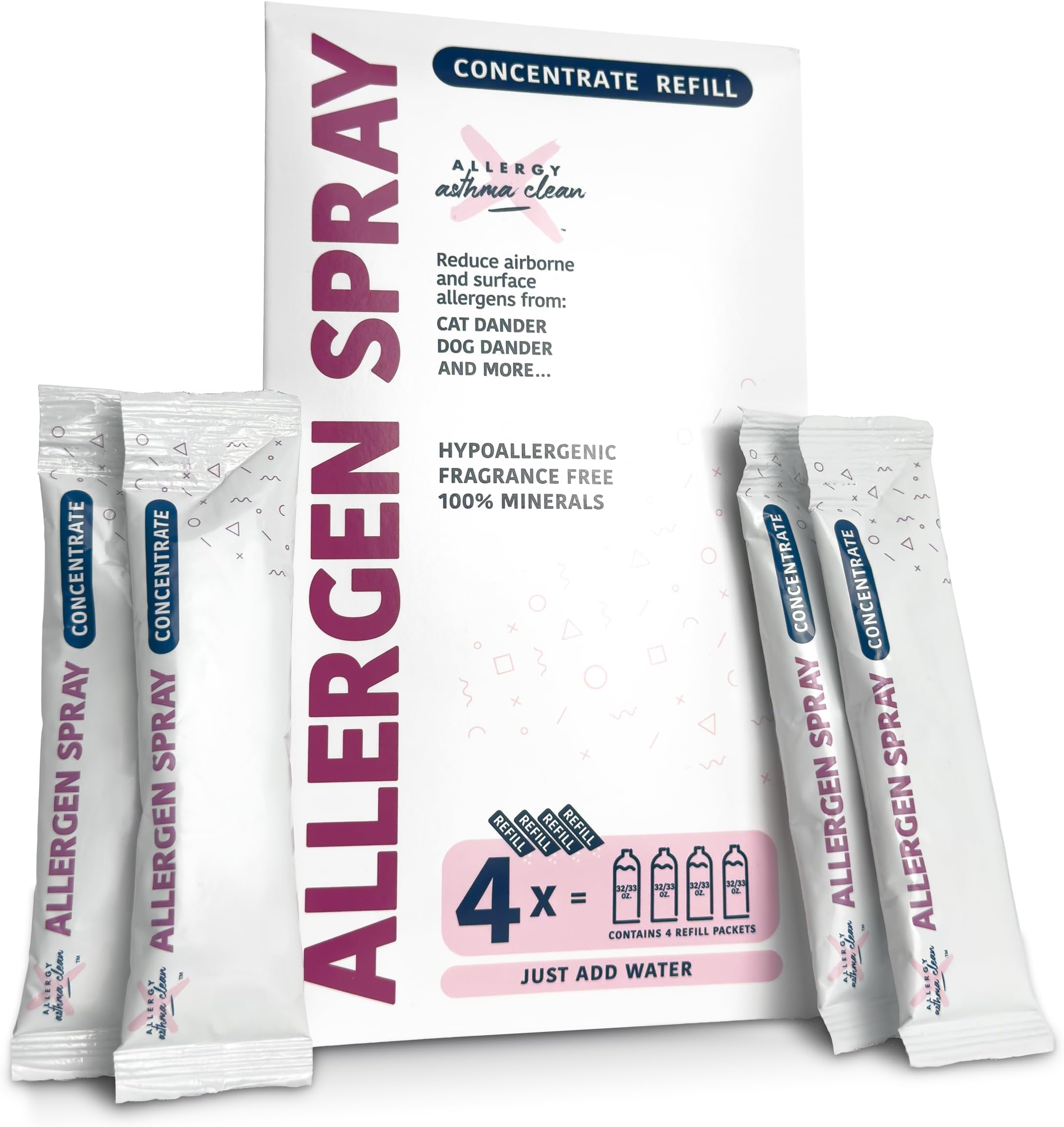 Allergy Asthma Clean - Allergen Spray Concentrate 4 Pack | Eco-Friendly Use Your Own Bottle | Over 128oz Total