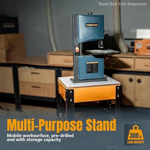 Miniatura 7 de POWERTEC Soporte de herramientas con ruedas, ruedas y tablero de mesa de MDF de melamina, soporte para herramientas eléctricas para sierra