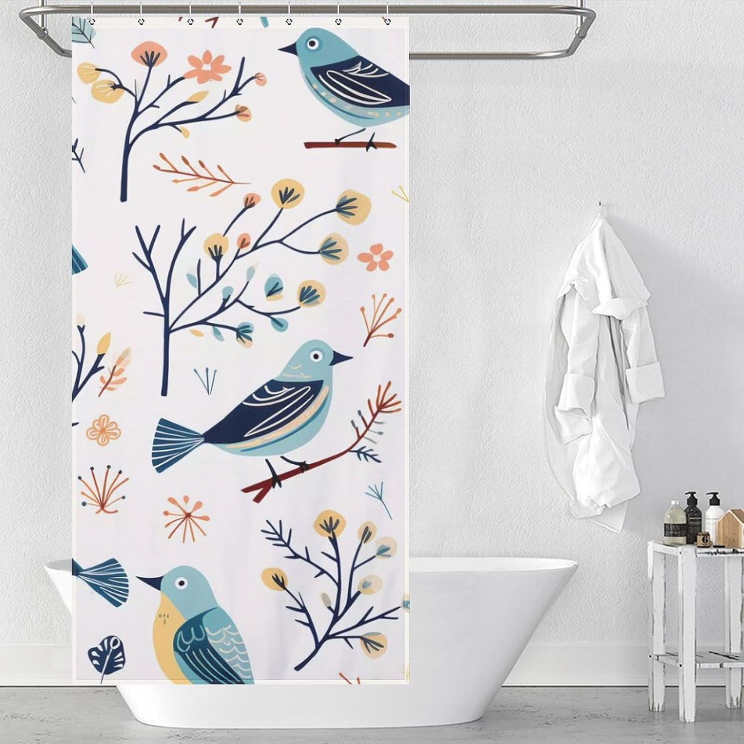 Tree Birds Spring Funny Shower Curtains Washable Bath Curtain Liner with Hooks for Bathroom Bath Tubs