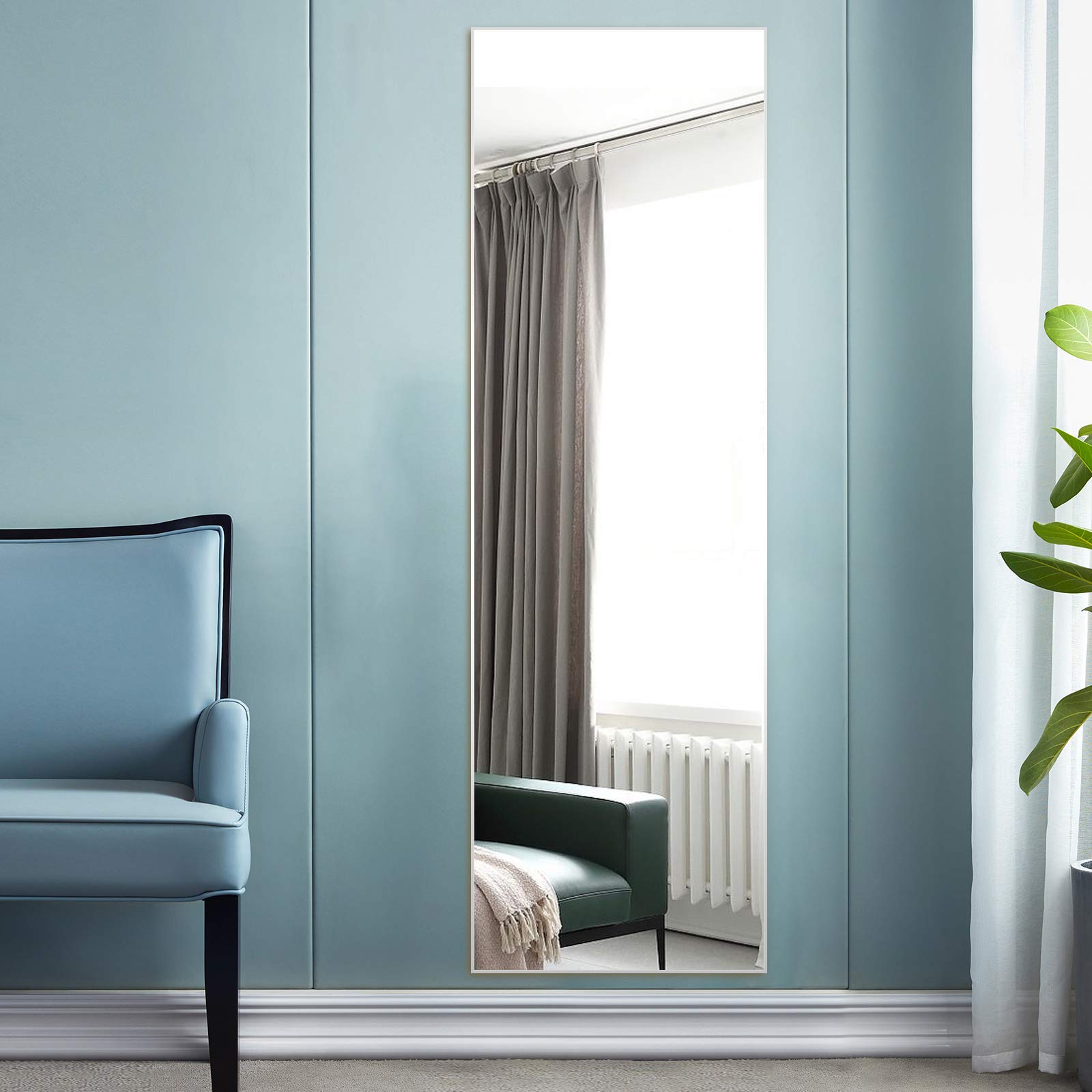 BEAUTYPEAK Full Length Mirror 58"x18" Hanging or Leaning Against Wall Rectangle Floor Mirrors Body Dressing Wall-Mounted for Living Room, Bedroom with Aluminum Alloy Thin Frame