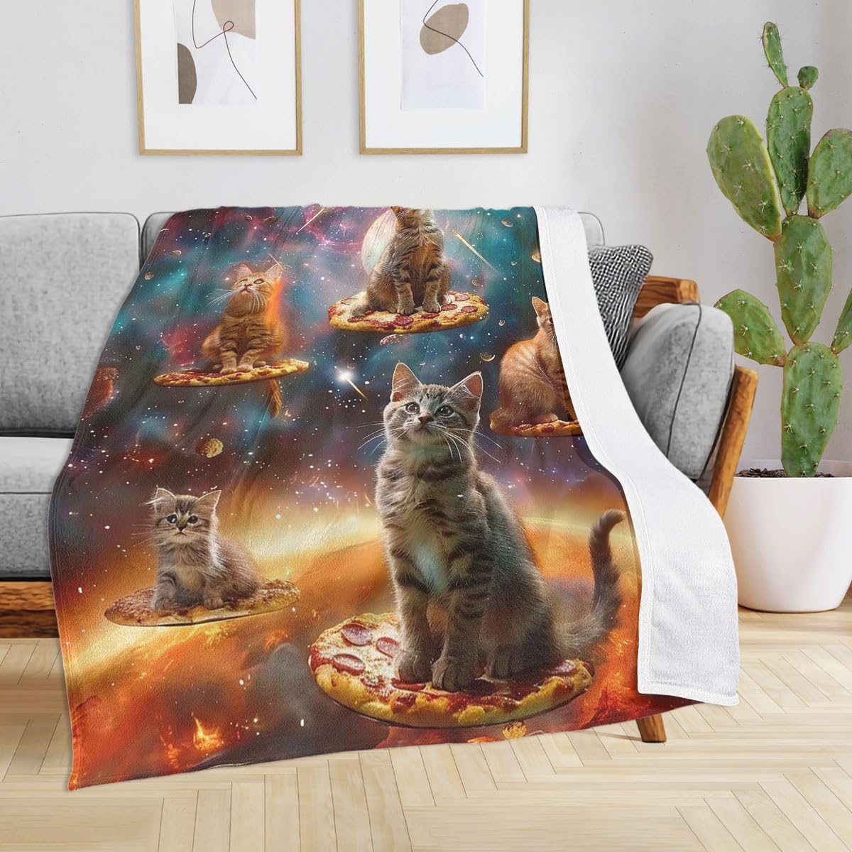 Funny Cat Blanket, Cool Galaxy Space Cute Outer Universe, Soft and Cozy Fleece Throw for Bed, Couch & Travel, Snuggly Gift for Him or Her, and a Warm Gift for Family and Friends, 60" x 80"