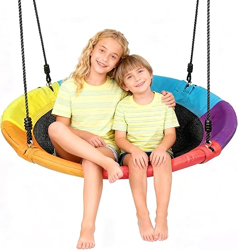 Columpio para árbol de platillo para niños y adultos, para exteriores, capacidad de peso de 900 libras, columpio redondo con cuerda ajustable para