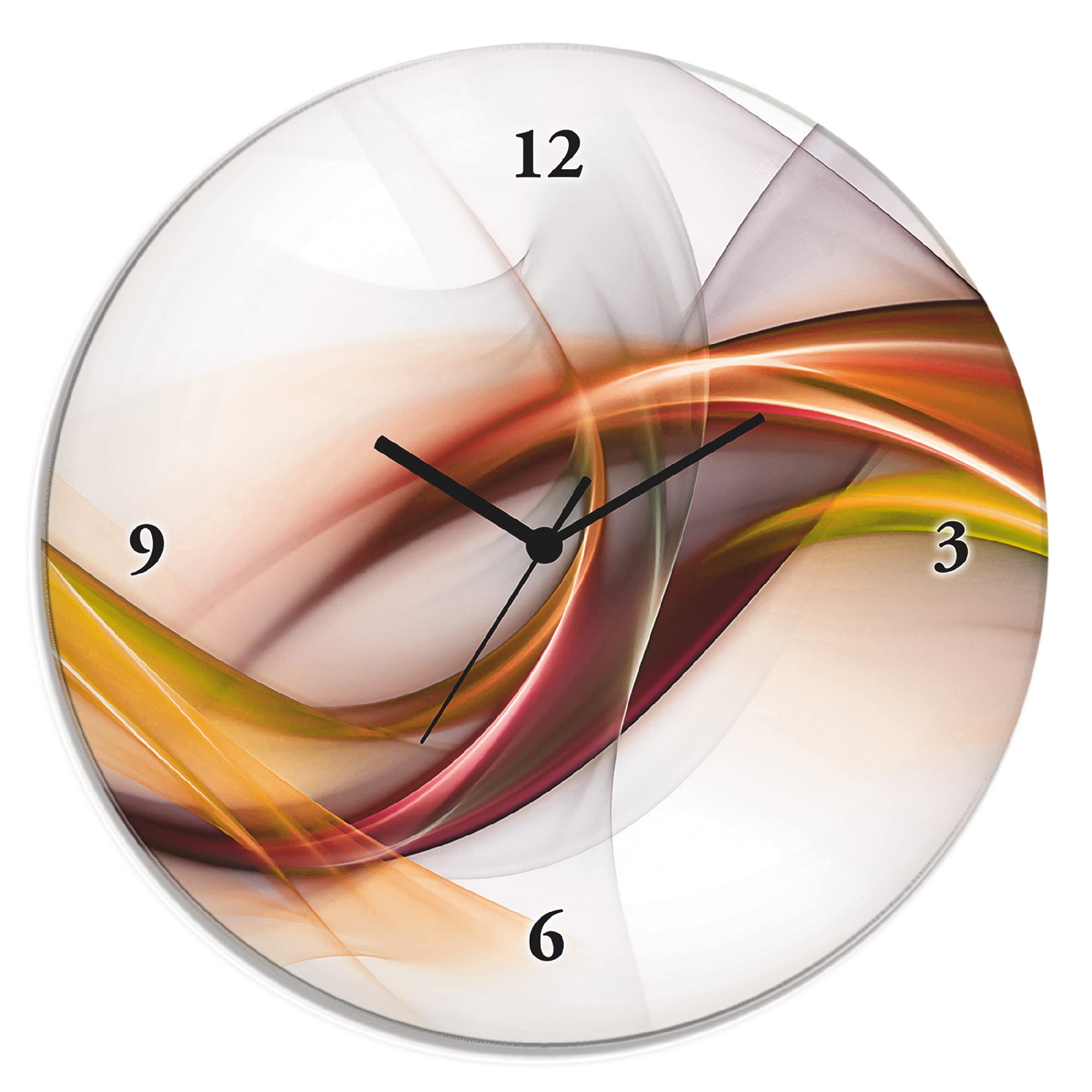 ARTLAND Wanddeko Wanduhr ohne Tickgeräusche Glas Funkuhr Ø 30 cm Rund Lautlos Abstrakt Modern Design Ausgefallen Deko Orange U1UO