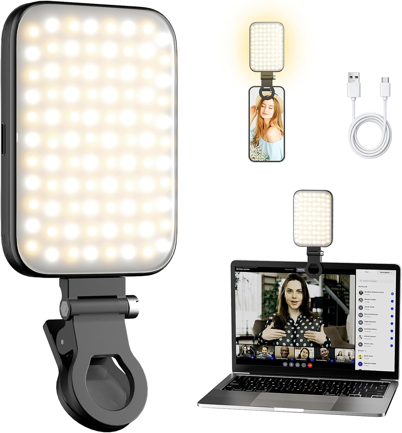 Selfie Light for iPhone, Laptop & Phone – Rechargeable Clip-On Ring Video Light with Digital Display, 3 Light Modes & 10 Brightness Levels for TikTok, Zoom Calls, Live Streaming, Vlog & Makeup