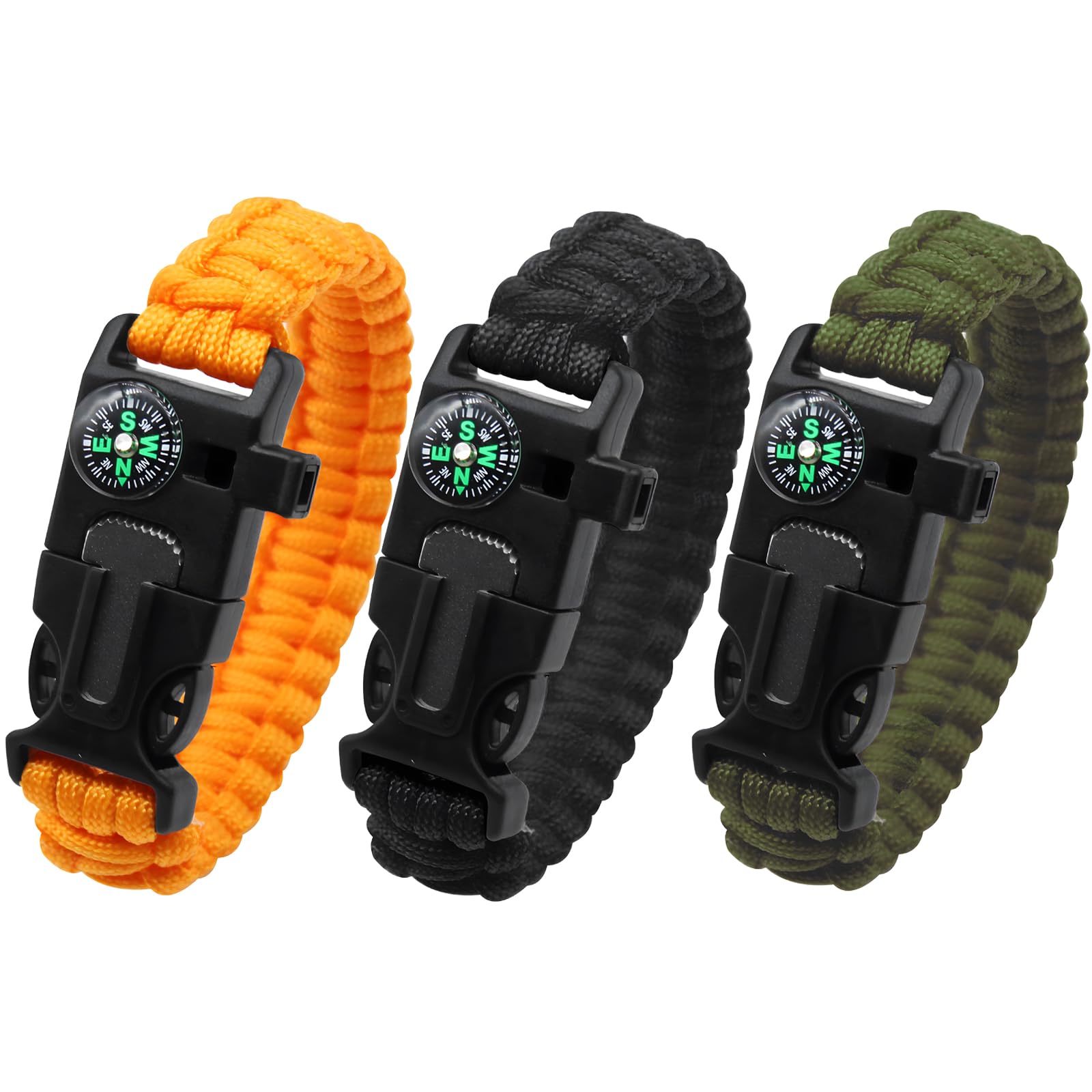 aiGear Survival Bracelet 3 Pack with Compass & Whistle for Camping Hiking Emergency Gear