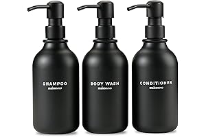 MaisoNovo Black Shampoo and Conditioner Bottles - Set of 3 Black Bottles with Black Pumps