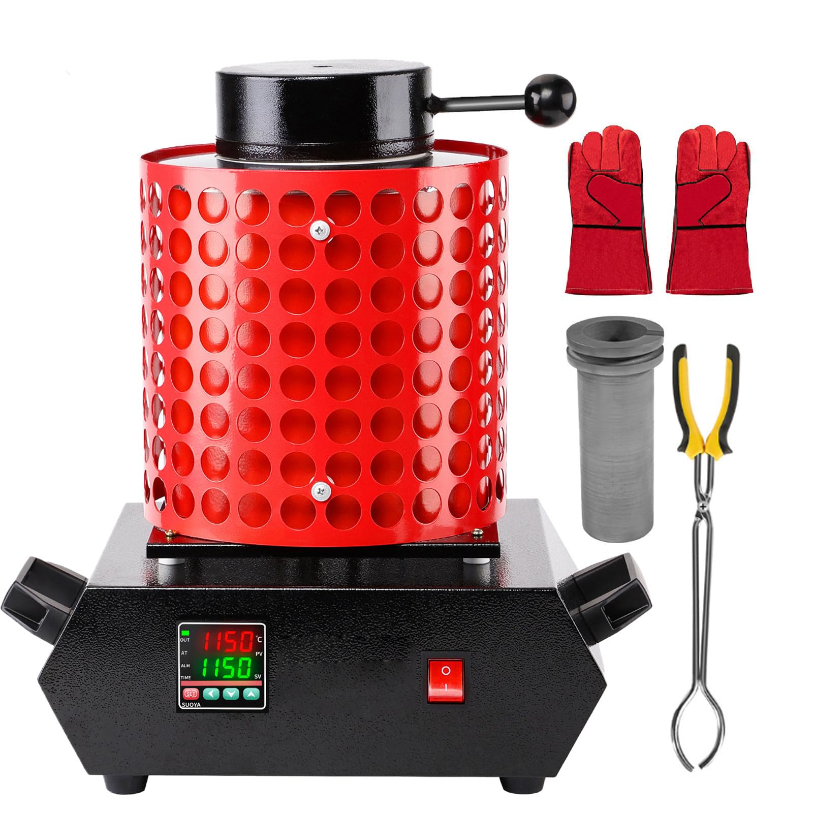 NYANS Kit De Four De Fusion d'or, Fonderie Rapide 2100 °F, avec Creuset en Graphite Et Grille Anti-brûlure, Four De Fusion d'or pour Or, Argent, Cuivre Et Aluminium Red-2kg
