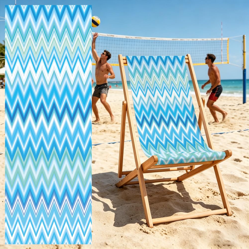 PRESSINART Beach Sling Chair Replacement 47 x 17 Inch Pool Chair Replacement Fabric Blue Stripe Pattern Patio Sling Canvas Cloth for Indoor Outdoor Garden Beach Sun Lounger Hotels Pool Courtyards