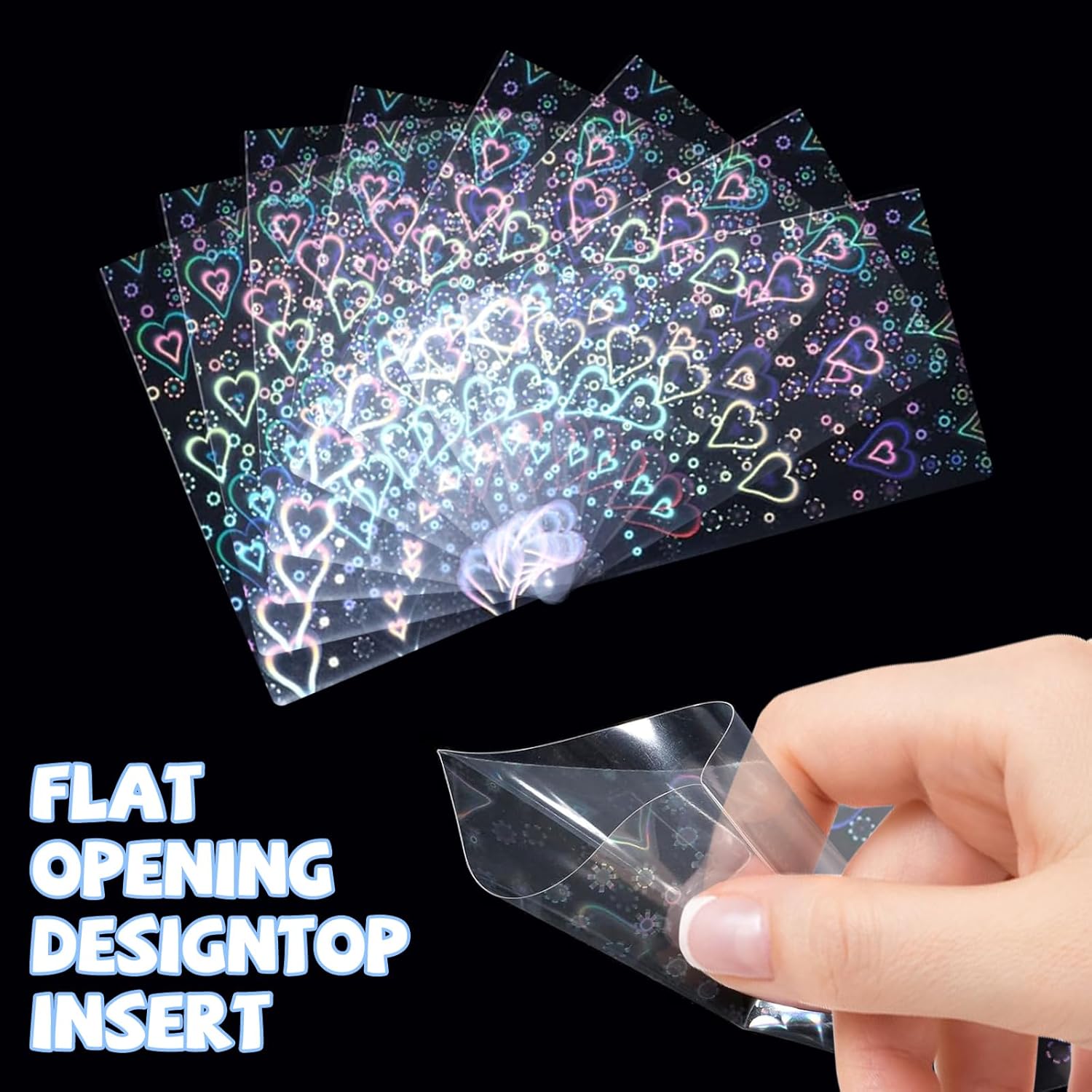 100Pcs Photocard Sleeves, Heart Laser Flashing Holographic Card Sleeves, 200 Microns Ultra-Thick Photocards for Photo Cards