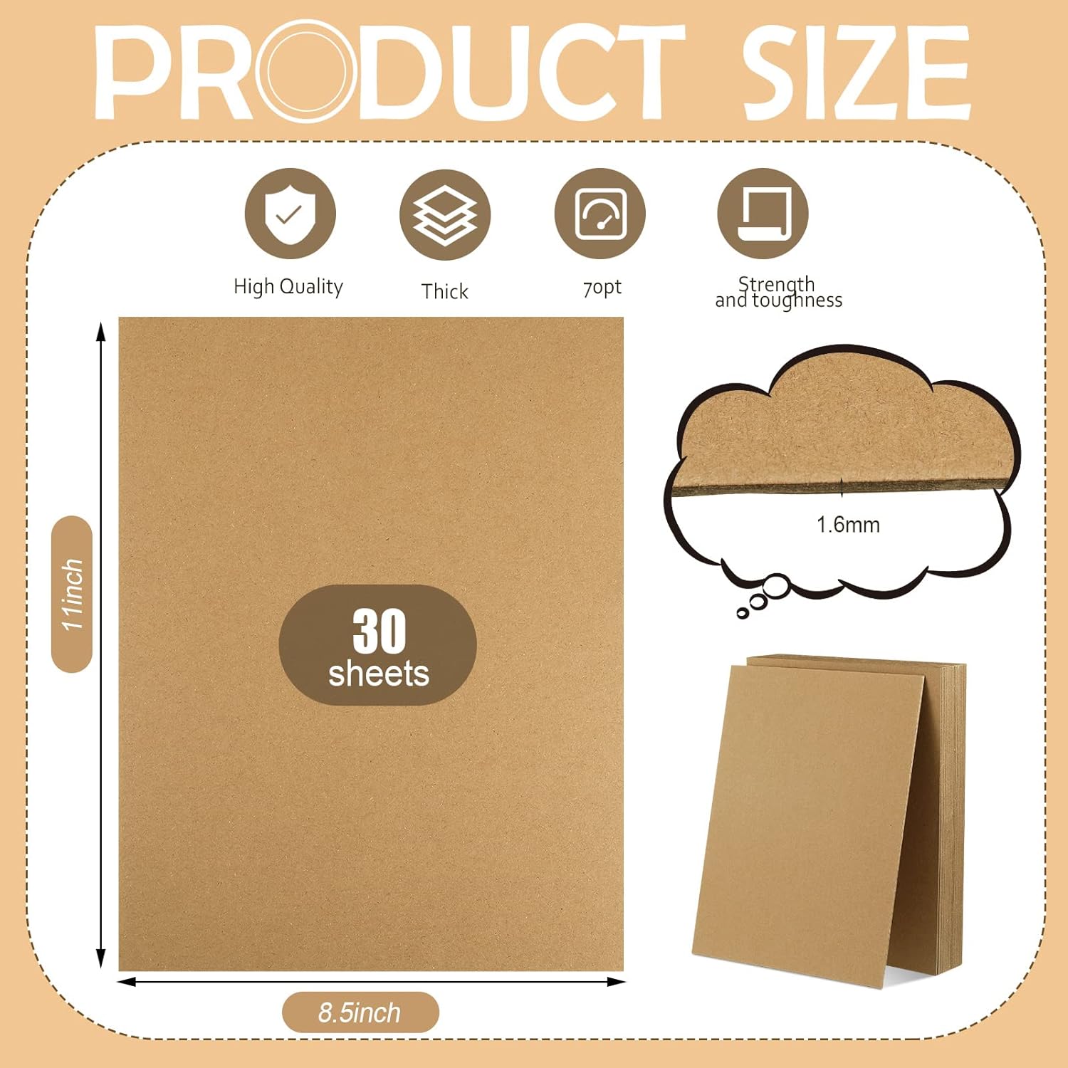 30 Sheets 8.5" x 11" Chipboard Sheets 70 Point Chip Board for Crafts Kraft Board Scrapbooking Chipboard for Papercrafts Book Binding Home Decor, Brown