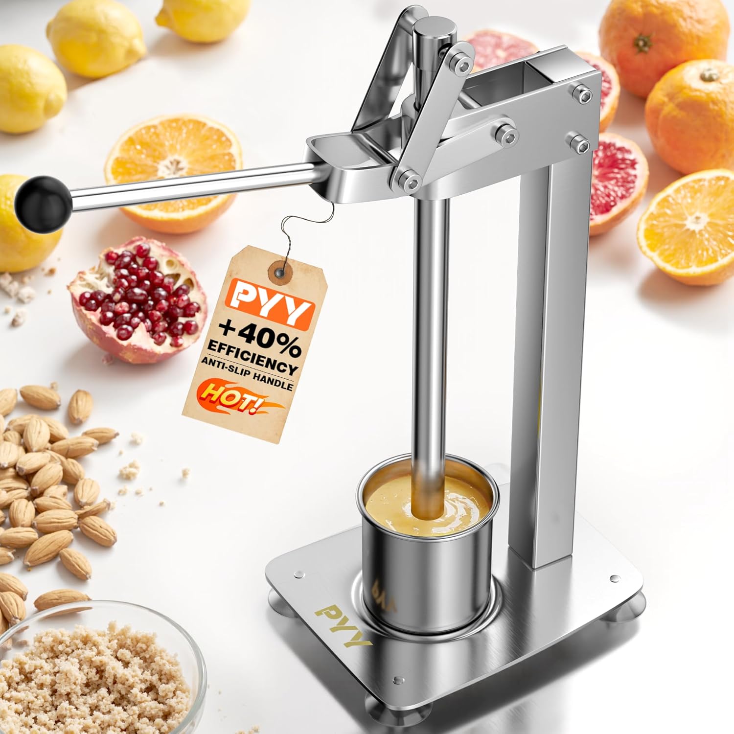 PYY Lemon Smasher Machine - Upgraded 2s Faster Press & Anti-Slip Silicone Handle Lemon Muddler, Heavy Duty Stainless Steel Manual Lemon Squeezer Crusher for Citrus Orange Lime Nuts